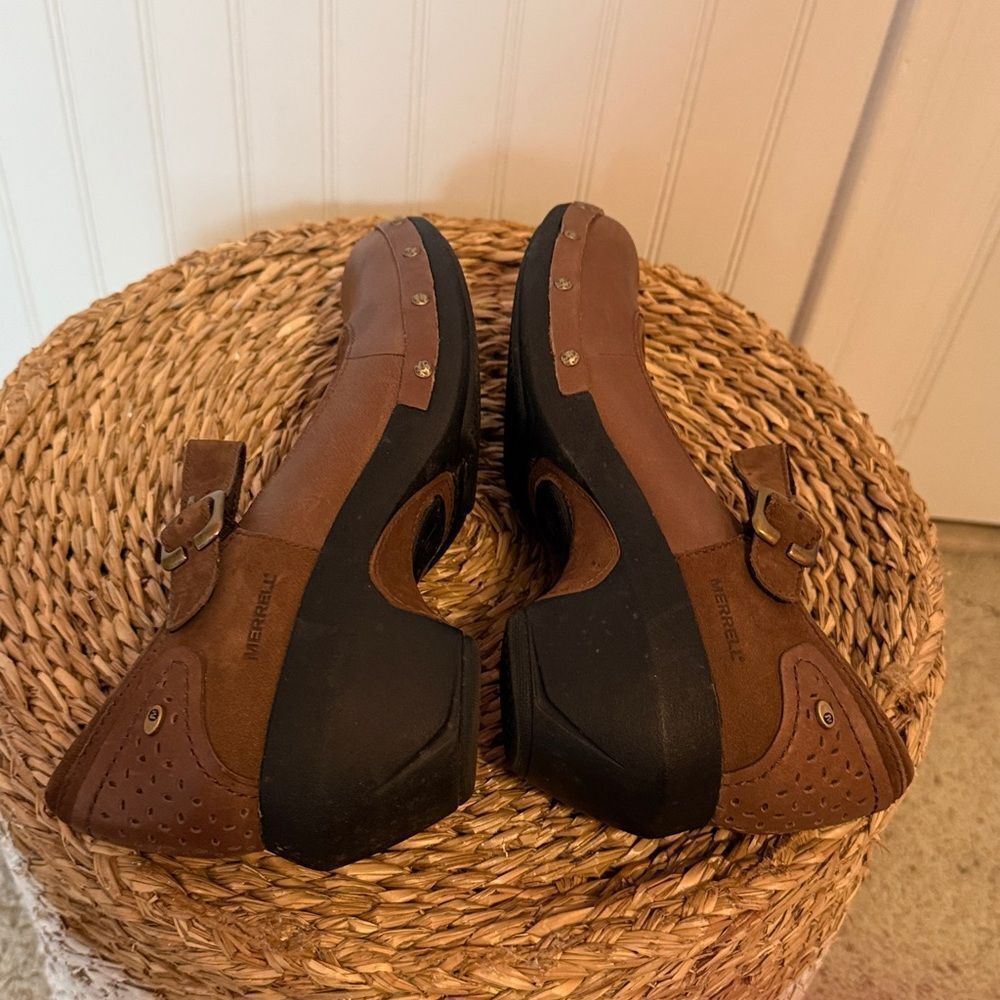 Merrell Brown Leather Mules with Buckle Strap - 7 - Picture 5 of 9